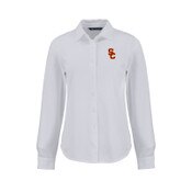 USC Trojans Women's White SC Interlock Advantage Tri-Blend Eco Soft Pique Knitted Button Down Shirt